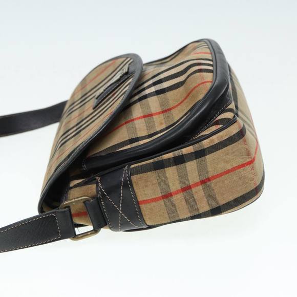 Burberrys Nova Check Shoulder Bag Canvas Beige Black gold Auth 87326 - Picture 5 of 16
